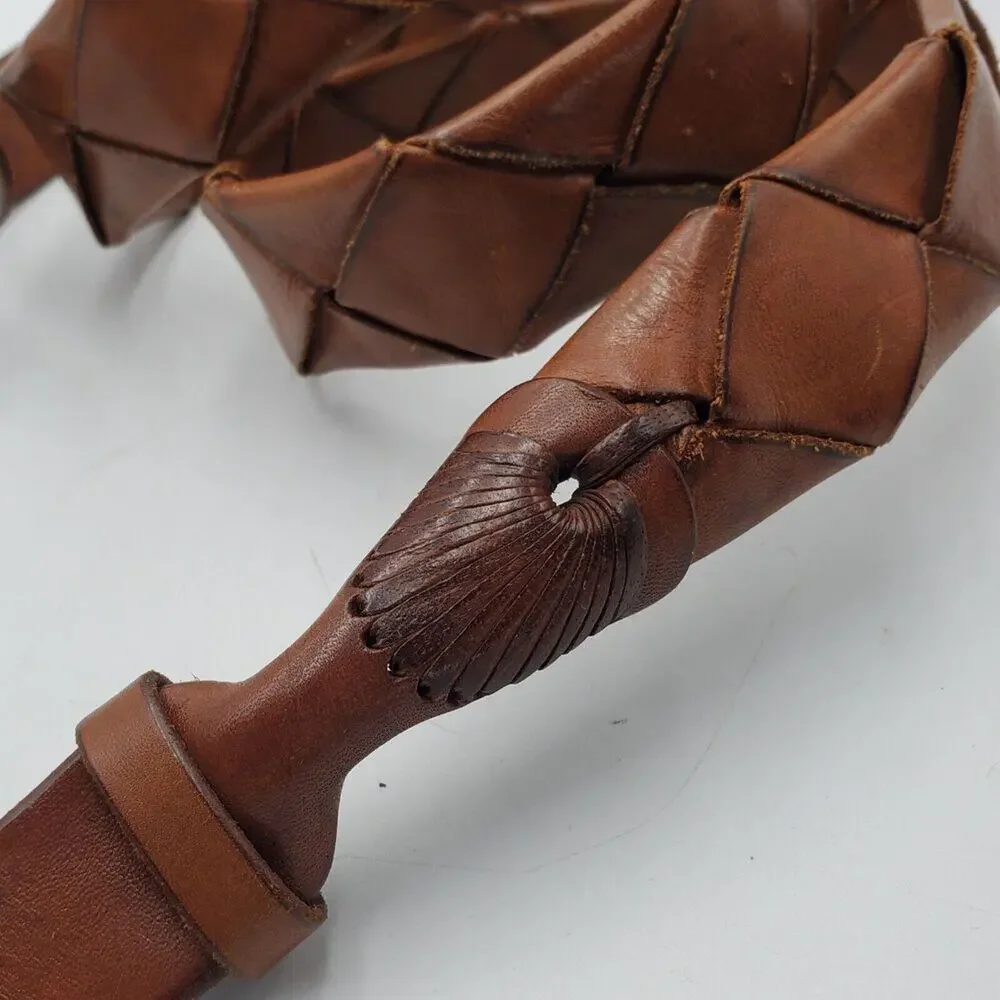 Vintage Woven Leather Belt Brown Adjustable‎ La Franch'e Paris Western European